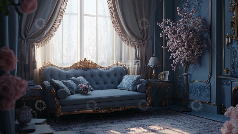 高清大图下载【趣麦麦图】法式客厅场景2