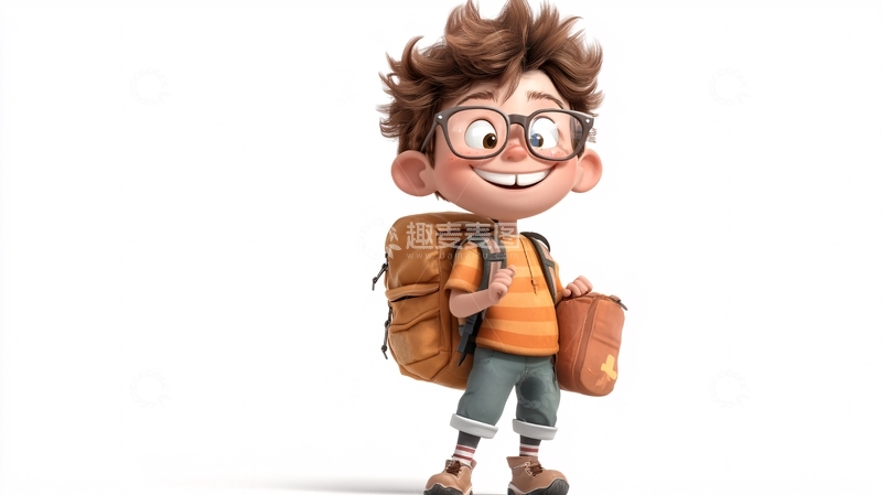 高清大图下载【趣麦麦图】背着书包的卡通男孩