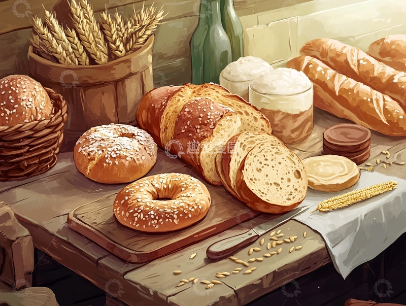 高清大图下载【趣麦麦图】面包装插画