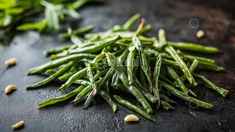 高清大图下载【趣麦麦图】黑石板上的新鲜四季豆