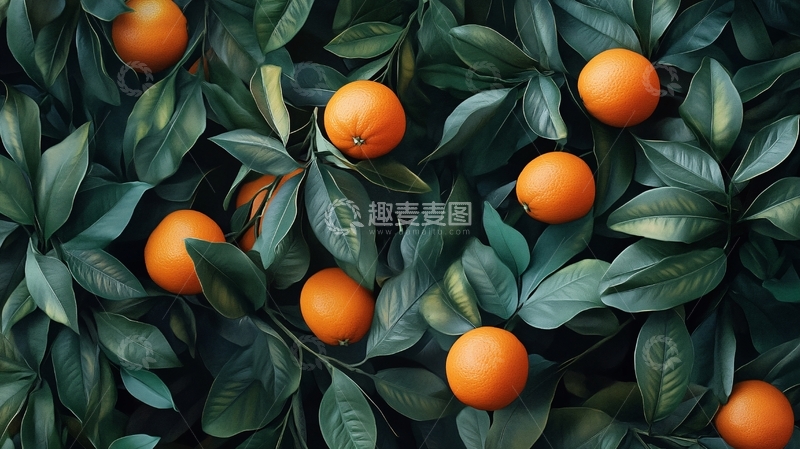 高清大图下载【趣麦麦图】鲜橙绿叶图