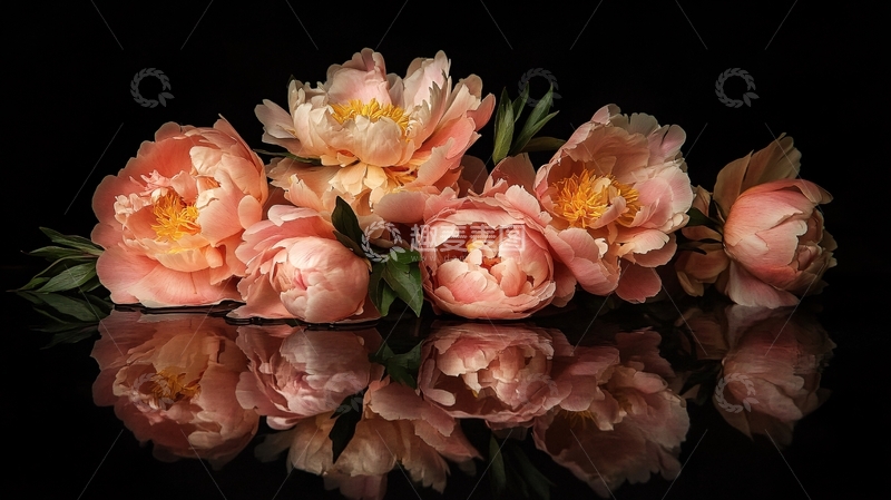 高清大图下载【趣麦麦图】芍药花黑底图