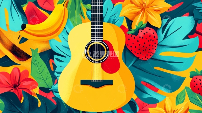 高清大图下载【趣麦麦图】吉他人物插画吉他背景