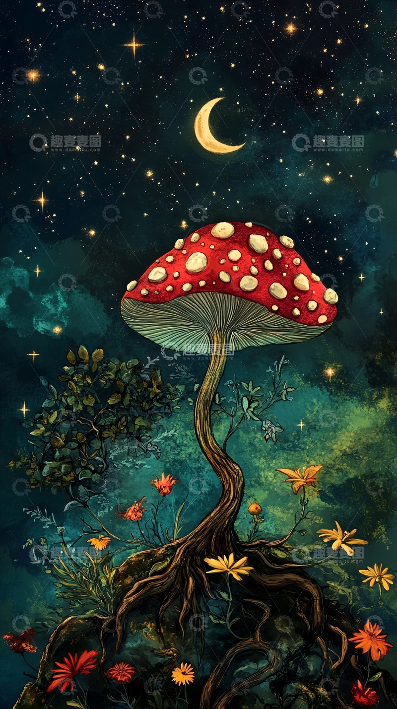 高清大图下载【趣麦麦图】蘑菇手绘插画