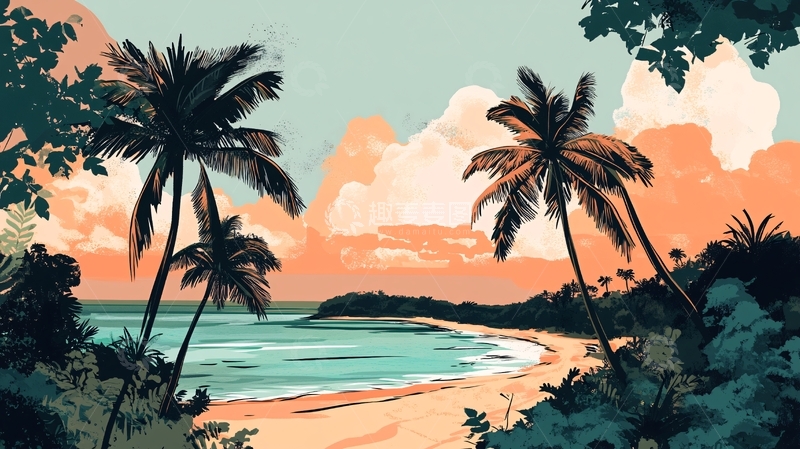 高清大图下载【趣麦麦图】唯美海岸风景插画2