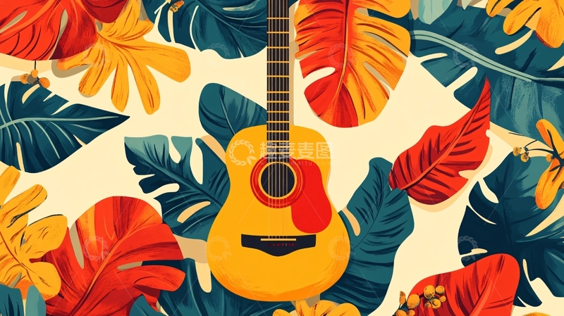 高清大图下载【趣麦麦图】吉他印花墙纸