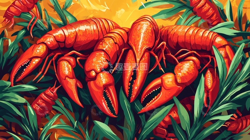 高清大图下载【趣麦麦图】龙虾包装插画