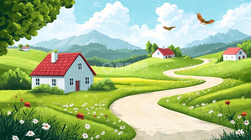 高清大图下载【趣麦麦图】乡村田园插画