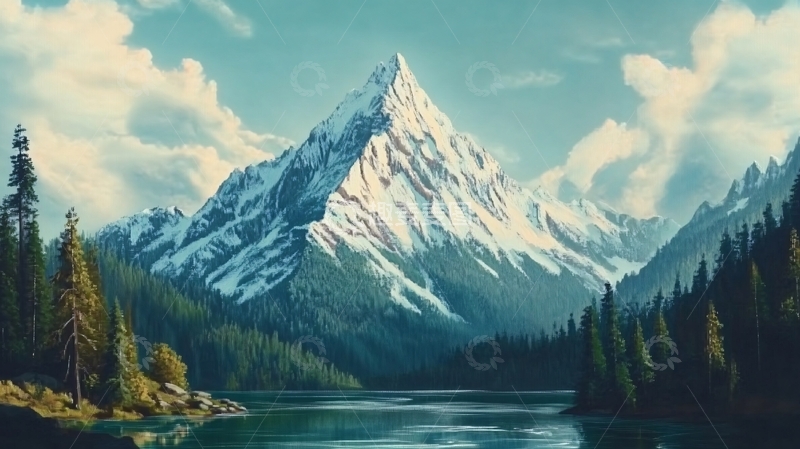 高清大图下载【趣麦麦图】山湖插画1