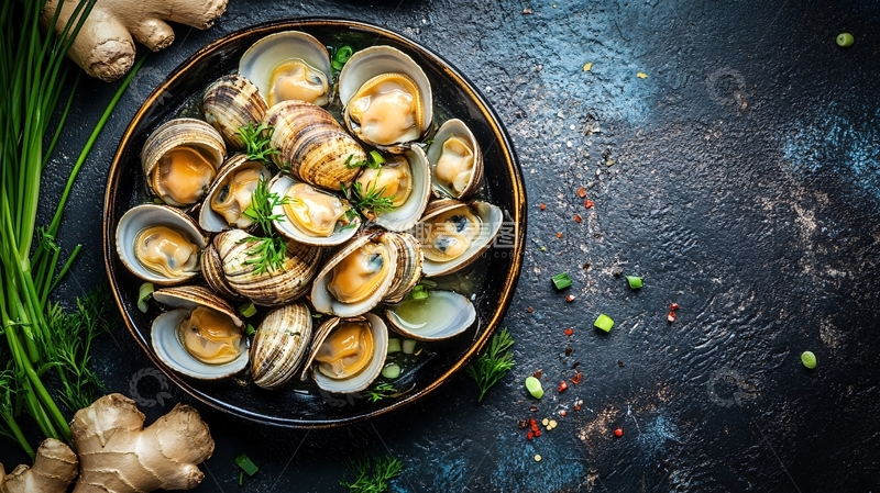高清大图下载【趣麦麦图】鲜蛤蜊葱1