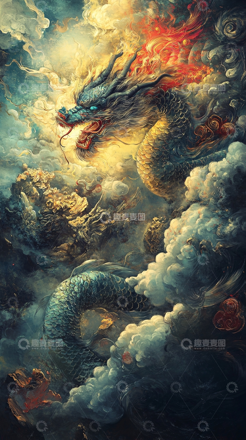 高清大图下载【趣麦麦图】高清唯美双龙戏珠