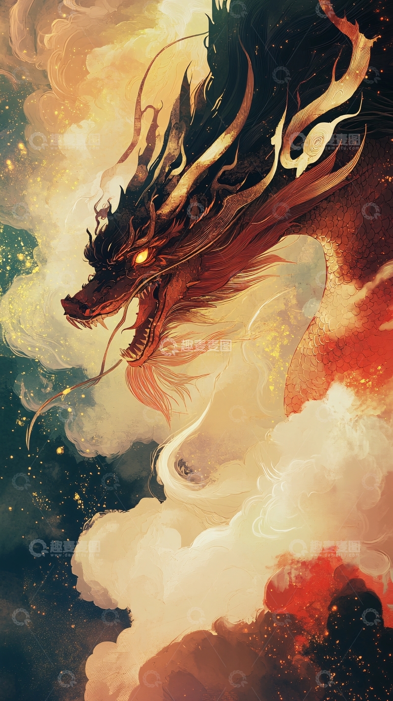 高清大图下载【趣麦麦图】古风龙插画1