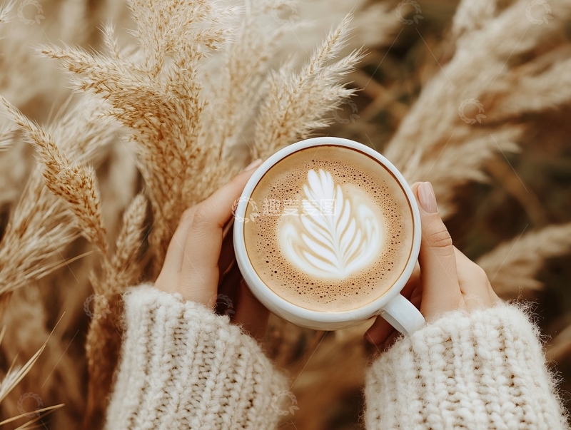 高清大图下载【趣麦麦图】手里的一杯拿铁咖啡2