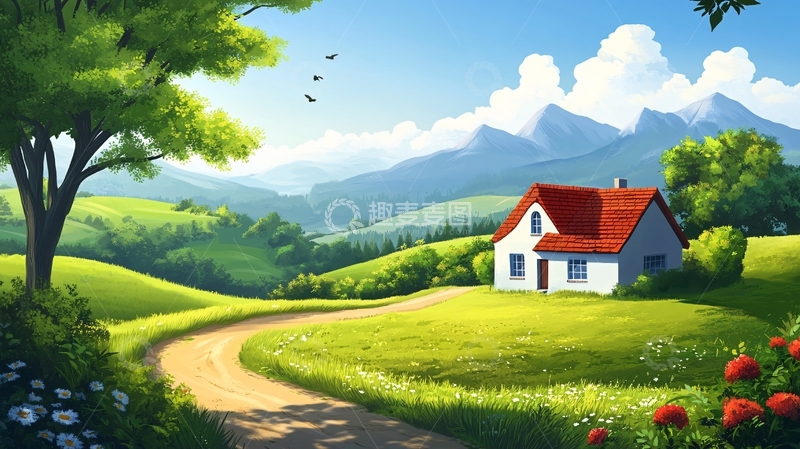 高清大图下载【趣麦麦图】乡村场景插画3