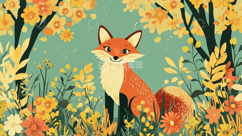 高清大图下载【趣麦麦图】狐狸花草插画2