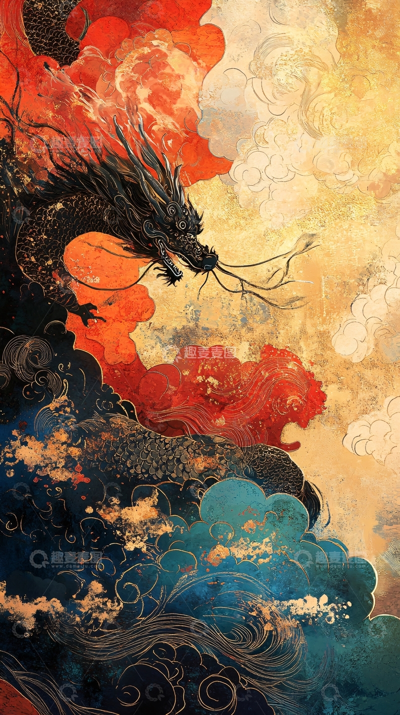 高清大图下载【趣麦麦图】古风龙插画