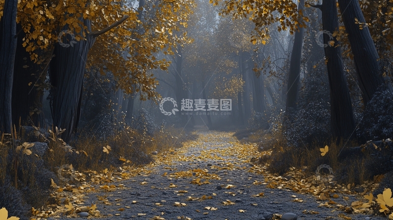 高清大图下载【趣麦麦图】金色森林林间道路