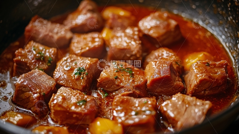 高清大图下载【趣麦麦图】牛肉粒烹饪过程