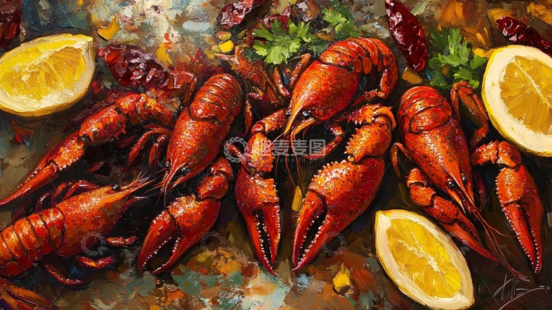 高清大图下载【趣麦麦图】-餐饮壁画龙虾