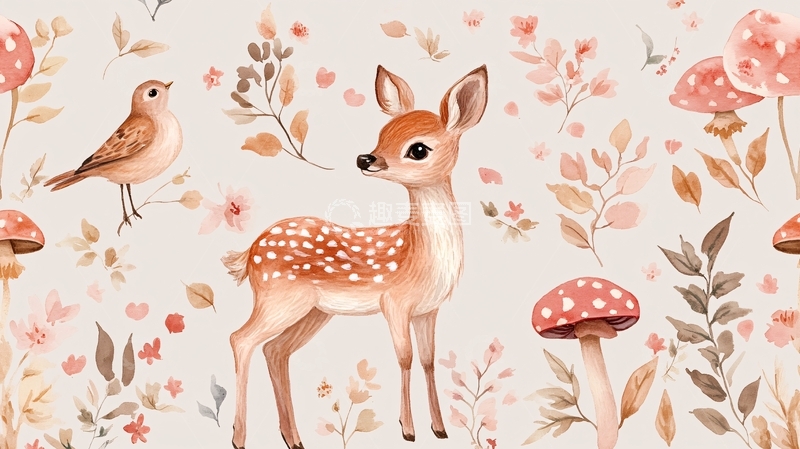 高清大图下载【趣麦麦图】梅花鹿插画