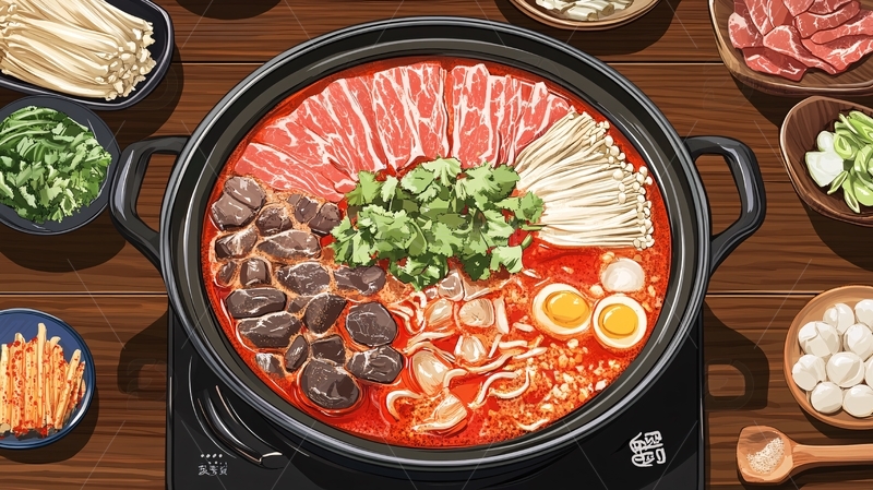 高清大图下载【趣麦麦图】速热火锅插画