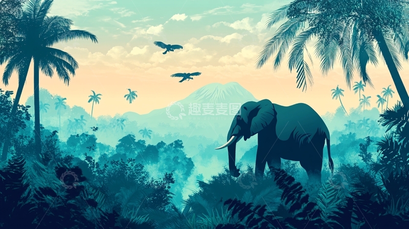 高清大图下载【趣麦麦图】丛林大象背景布景2