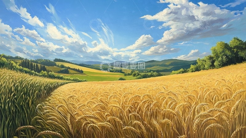 高清大图下载【趣麦麦图】油画麦田风光