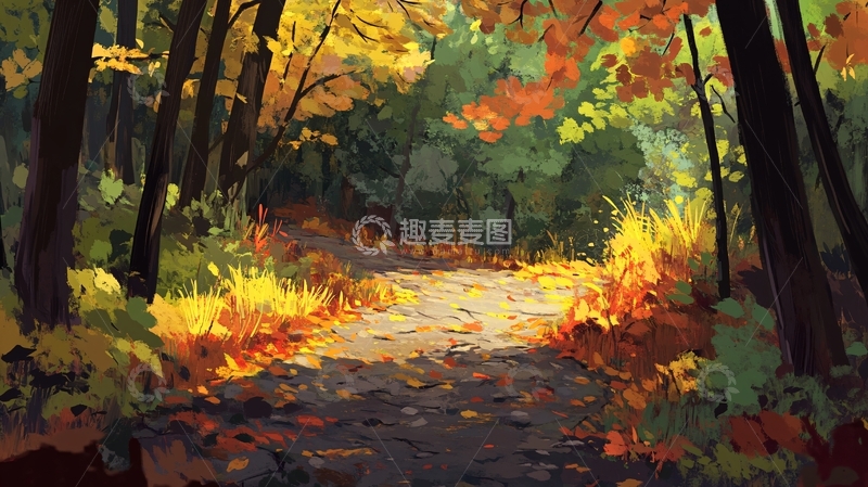高清大图下载【趣麦麦图】林间小道手绘5