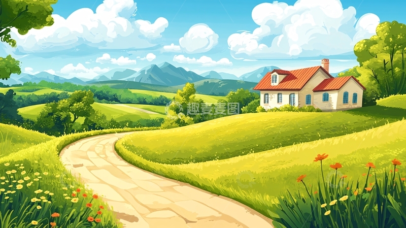 高清大图下载【趣麦麦图】乡村场景插画4