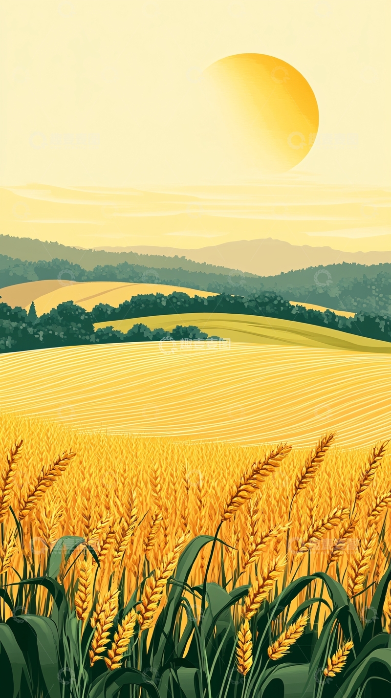 高清大图下载【趣麦麦图】节气麦田稻田中秋