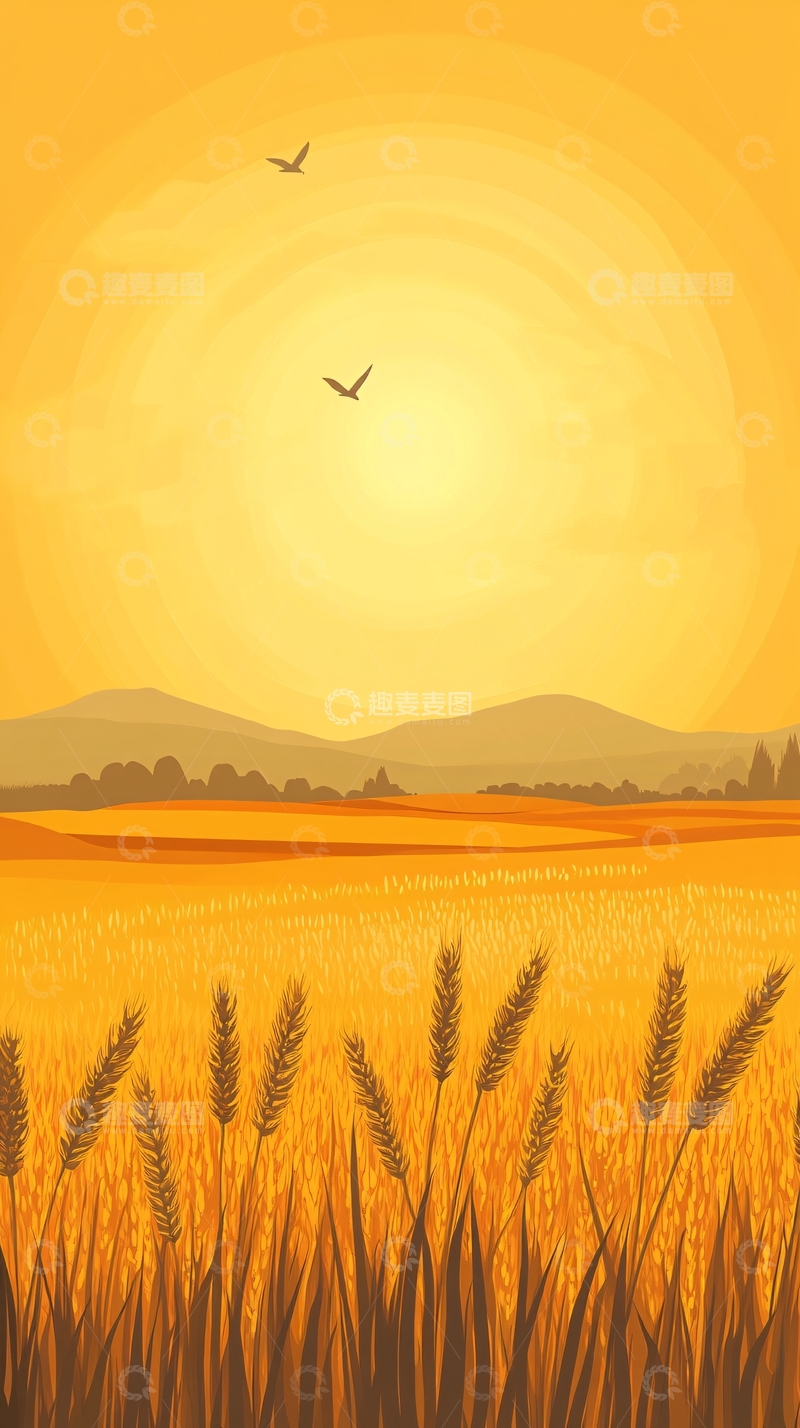 高清大图下载【趣麦麦图】麦田插画1