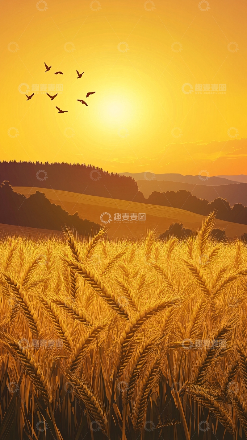 高清大图下载【趣麦麦图】小麦田插画4