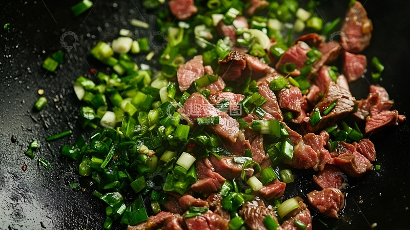 高清大图下载【趣麦麦图】葱蒜炒牛排粒