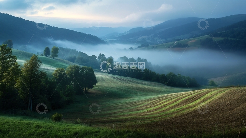 高清大图下载【趣麦麦图】雾色田园图