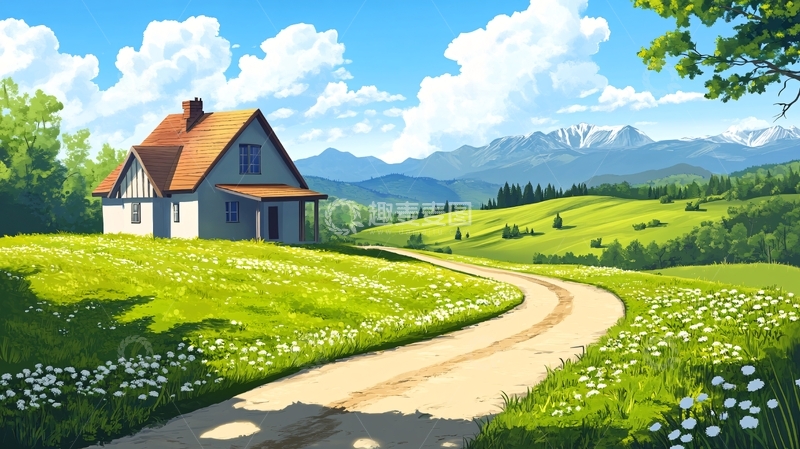 高清大图下载【趣麦麦图】乡村场景插画5