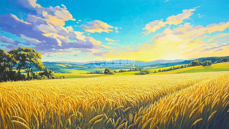 高清大图下载【趣麦麦图】油画麦田风光1