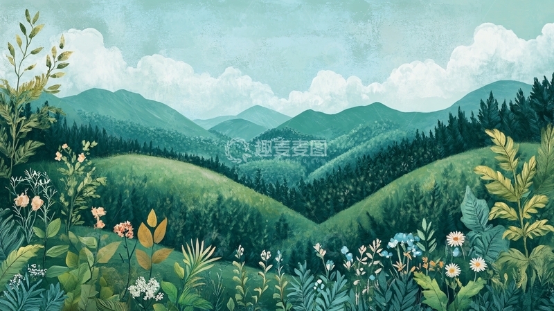 高清大图下载【趣麦麦图】山野烂漫插画