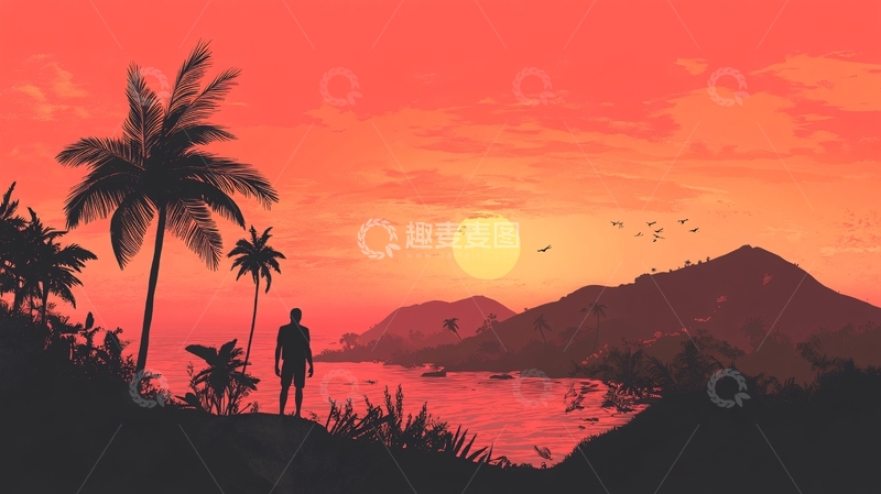 高清大图下载【趣麦麦图】看日出插画2