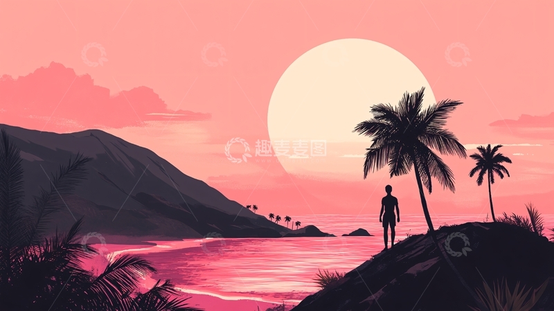 高清大图下载【趣麦麦图】粉红色超现实海景1