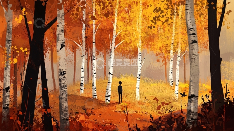 高清大图下载【趣麦麦图】白桦林插画1