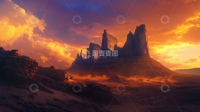 高清大图下载【趣麦麦图】山地烽燧霞光