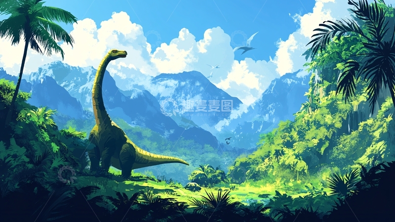 高清大图下载【趣麦麦图】-恐龙户外插画2