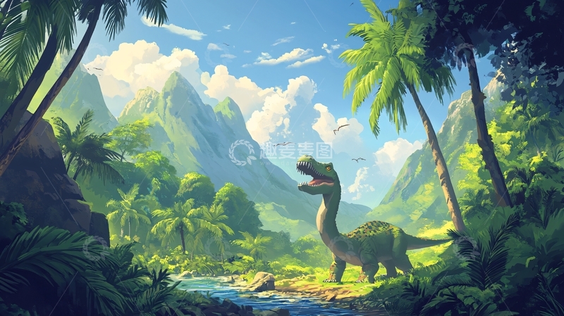 高清大图下载【趣麦麦图】-恐龙户外插画3