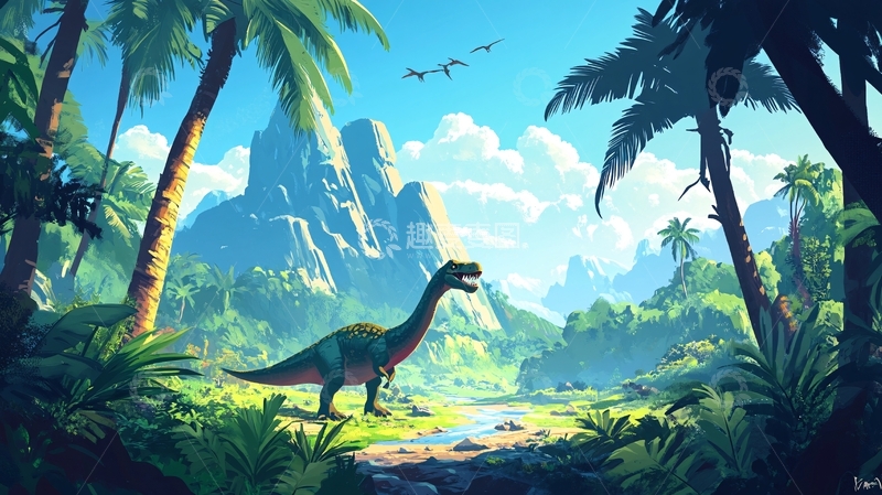 高清大图下载【趣麦麦图】恐龙户外插画1