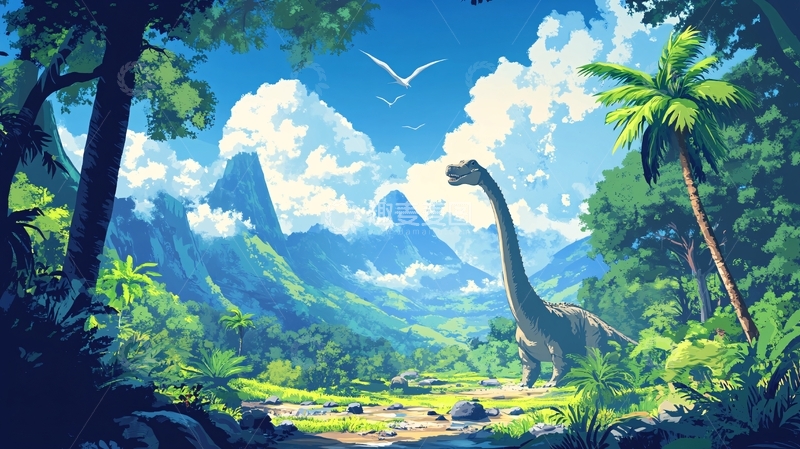 高清大图下载【趣麦麦图】-恐龙户外插画