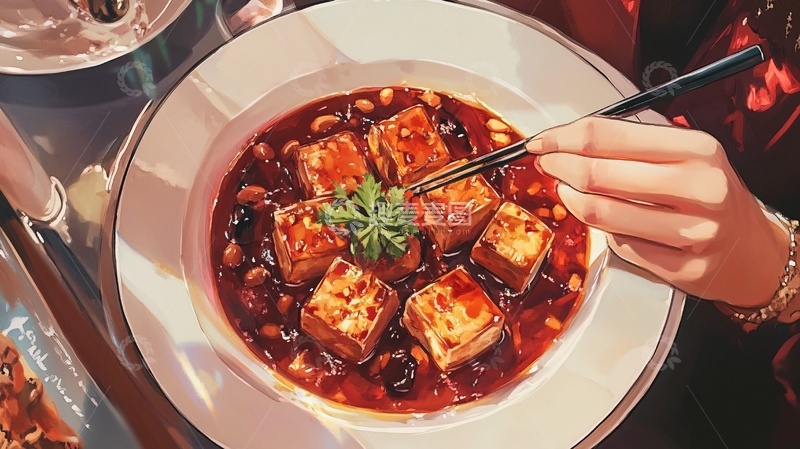 高清大图下载【趣麦麦图】手绘麻婆豆腐