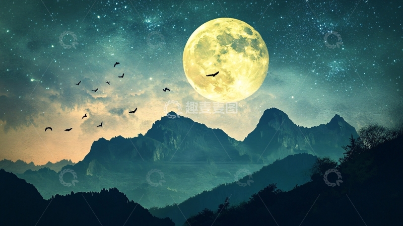 高清大图下载【趣麦麦图】月夜飞鸟