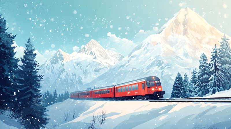 高清大图下载【趣麦麦图】动车回家过年红色