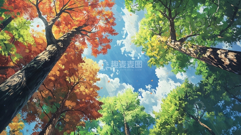 高清大图下载【趣麦麦图】手绘枫叶林