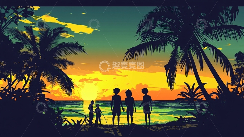 高清大图下载【趣麦麦图】看日出插画4